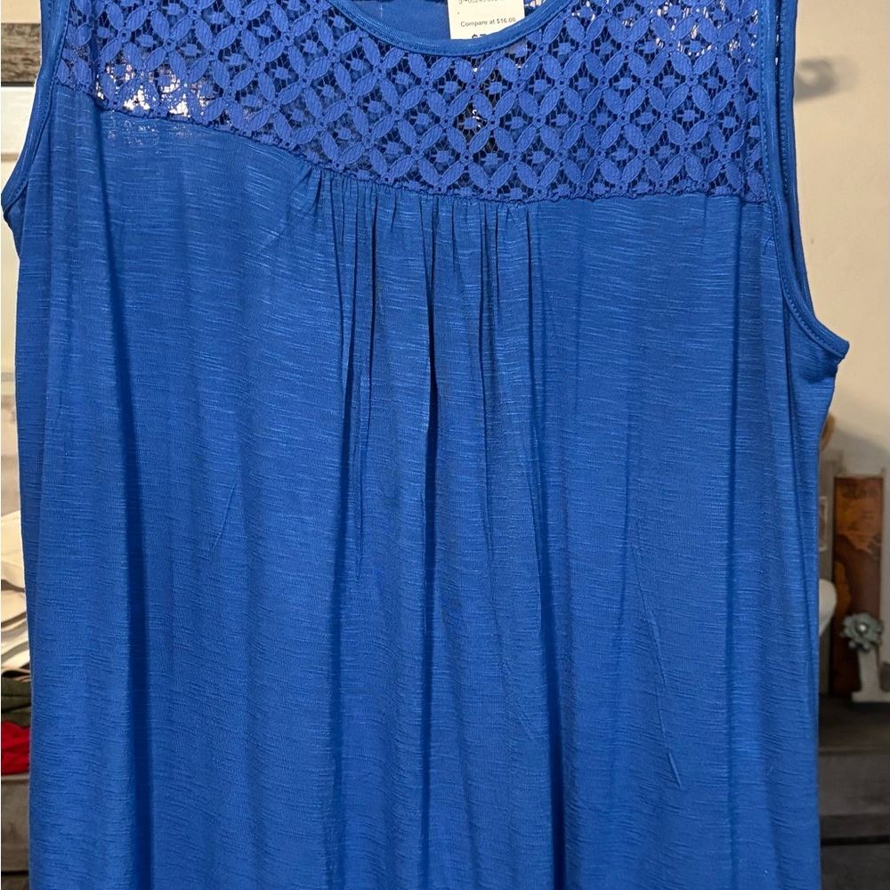 Blue Pleated Sleeveless Tank Top